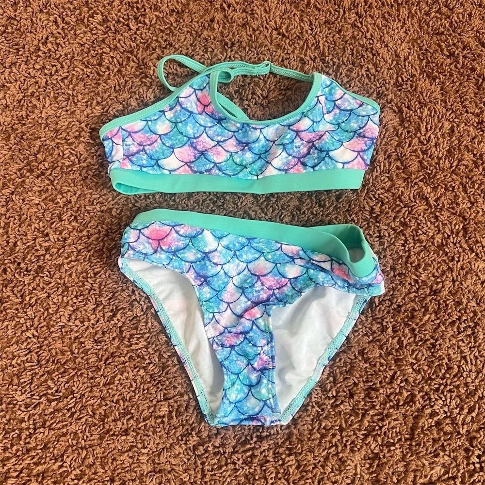 Unbranded‎ Girls' 3-Piece Fish Scales Rash Guard Swimsuit Set Size 7T NWOT